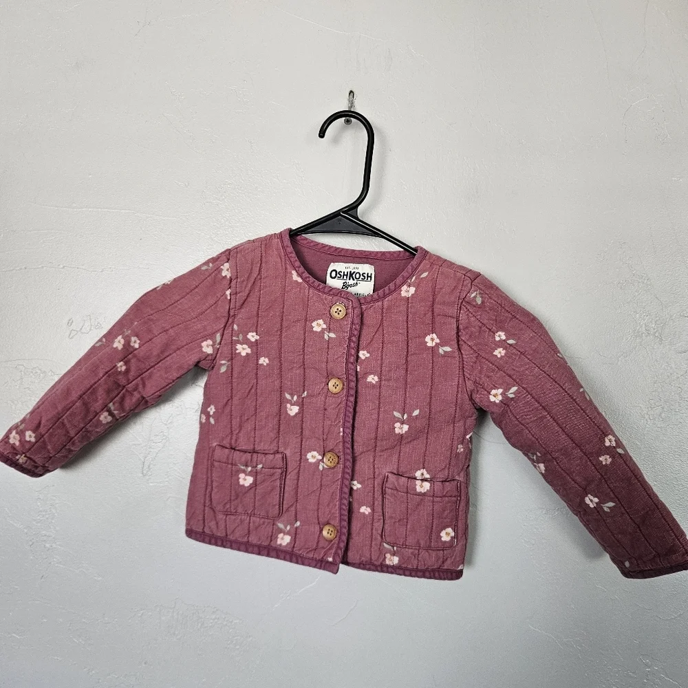 OshKosh Toddler Girl 2T Pink Quilted Floral Jacket Button Up Cottagecore Boho